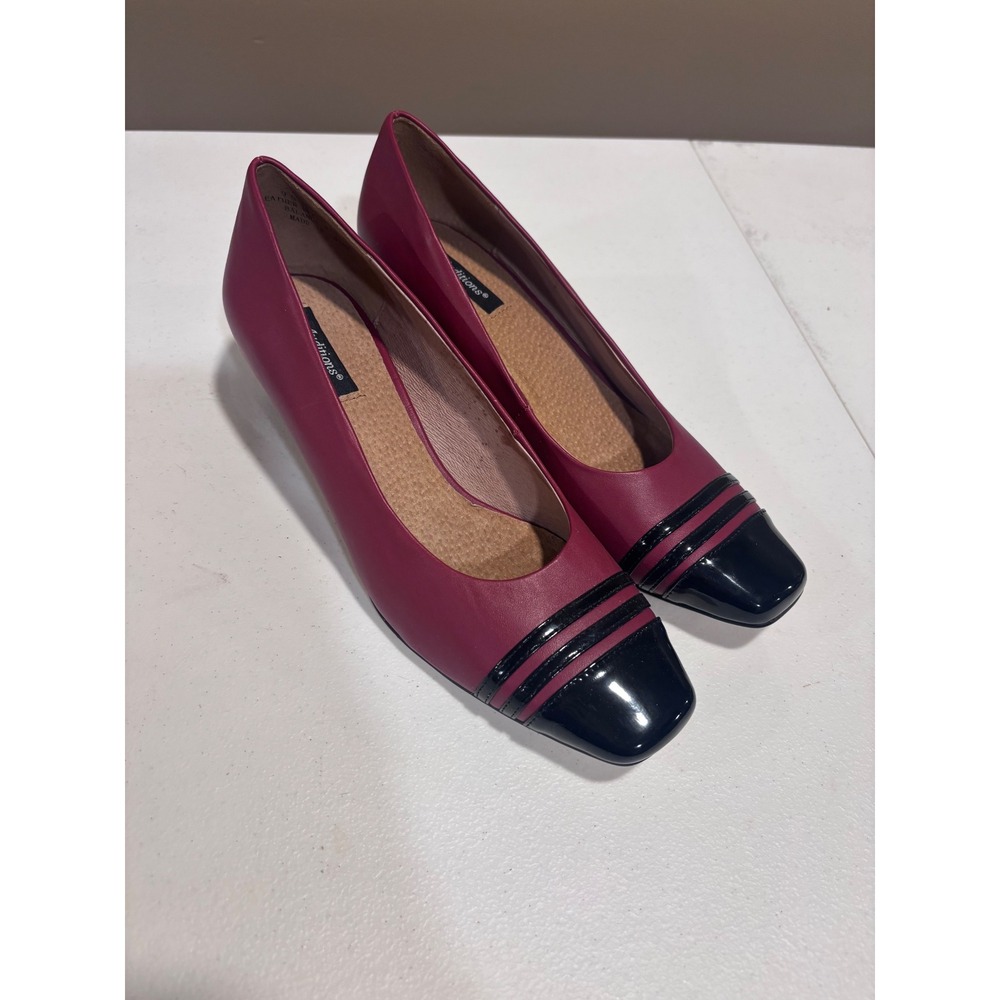 Auditions Women's Size 9N Berry Leather Block Heel Pumps Black Patent Cap Toe